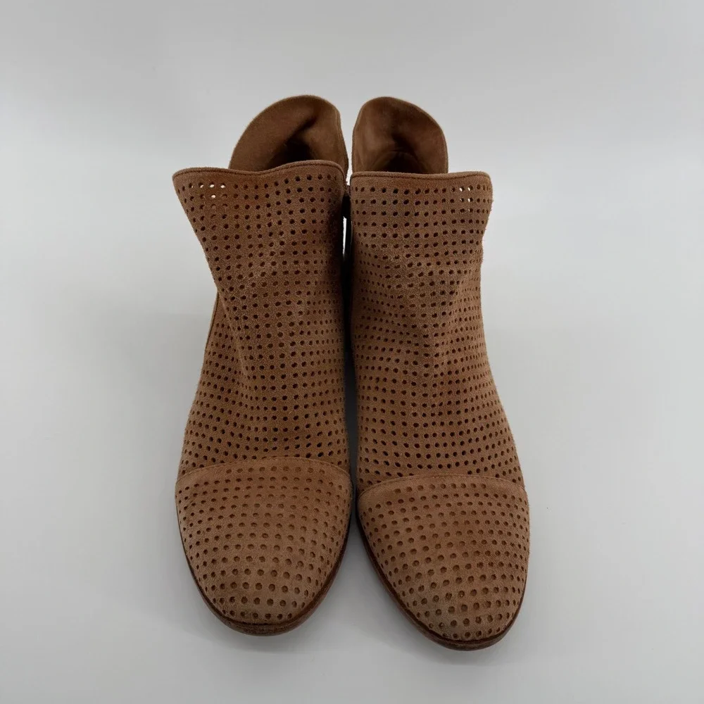 Sam Edelman Pamina Tan Suede Perforated Ankle Booties Womens 8.5M‎ Low Heel Boho